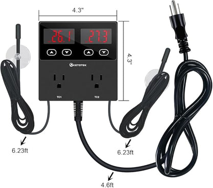 KETOTEK KT99pro Dual Digital Temperature Controller Outlet 10A Relay Heating