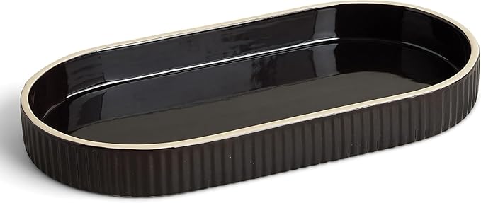 Preston Lane Signature Kitchen Ceramic Tray – Handmade in Portugal with Fluted Edges & Hand-Painted Trim – Decorative Organizer or Home Accent, Large, Ink