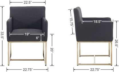 BESTANO Upholstered Dining Chairs with Armrest Set of 4 Mid Century Modern Accent Chairs Armchairs with Gold Metal Frame, Modern Kitchen & Dining Room Chairs, Charcoal