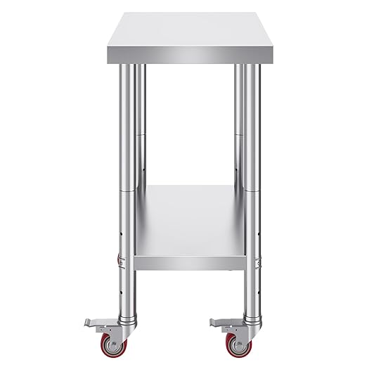 Mophorn 30x18x34 Inch Stainless Steel Work Table 3-Stage Adjustable Shelf with 4 Wheels Heavy Duty Commercial Food Prep Worktable with Brake for Kitchen Prep Work