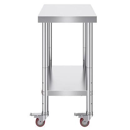 Mophorn 30x18x34 Inch Stainless Steel Work Table 3-Stage Adjustable Shelf with 4 Wheels Heavy Duty Commercial Food Prep Worktable with Brake for Kitchen Prep Work