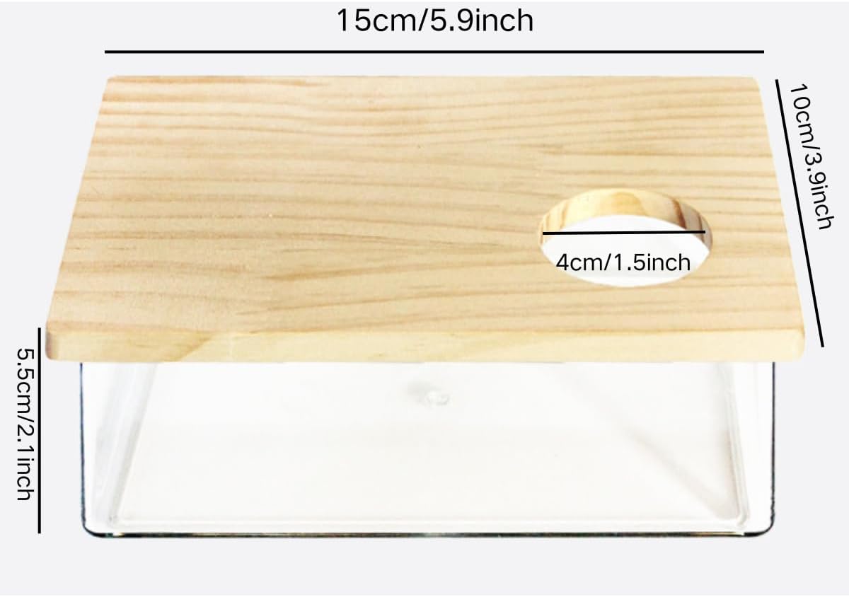 Hamster Sand Bath Box Container, Small Pet Sandbox Lid Design Take Bath Wooden Sandbox Dust Bath, Transparent Bathroom & Digging Box Acrylic Syrian Hamster Litter Box Small Animal Accessories (A)