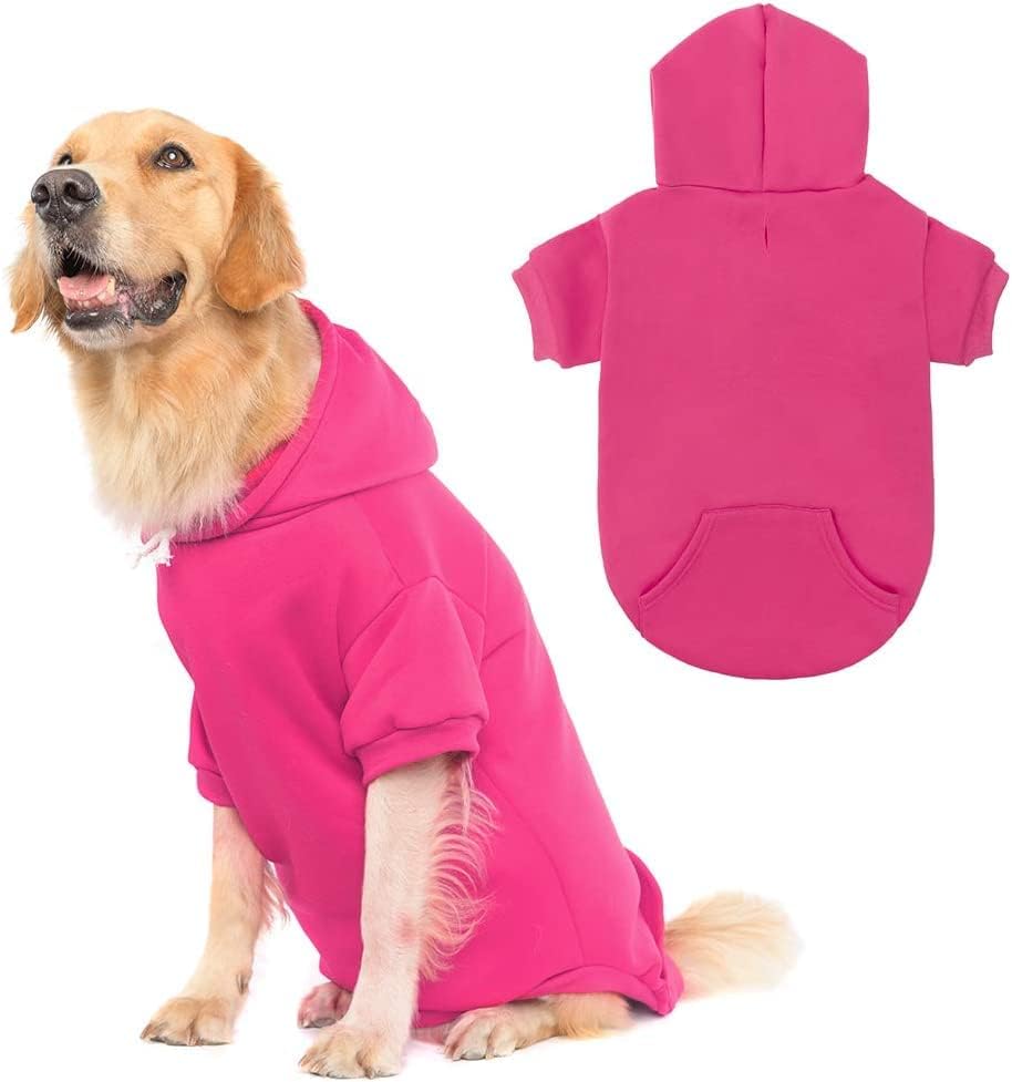 KOOLTAIL Basic Dog Hoodie - Soft & Warm Dog Hoodie Sweater with Leash Hole and Pocket, Dog Winter Coat, Cold Weather Clothes Sweatshirt for Small Medium Large Dogs Puppy Cat Boys Girls Deep Pink XL