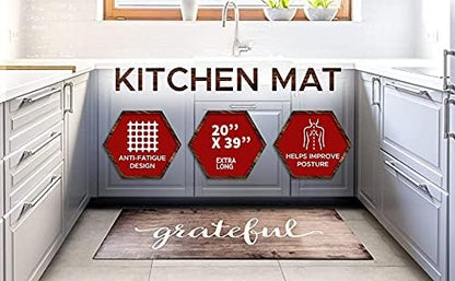 J&V TEXTILES Anti Fatigue Kitchen Mat for Floor, Embossed Themed Cushioned Kitchen Runner Rug Mat, Non Slip, Easy Wipe Clean, 1/2 Inch Thick (20x39 inches, Grateful)