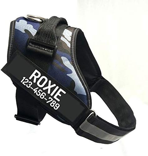 PawPawify Custom No Pull Dog Harness with Name and Phone Number, Heavy Duty Personalized Pet Vest to Prevent Tugging, Pulling, or Choking, Training and Walking (Camouflage Navy, S (10-19LBS))