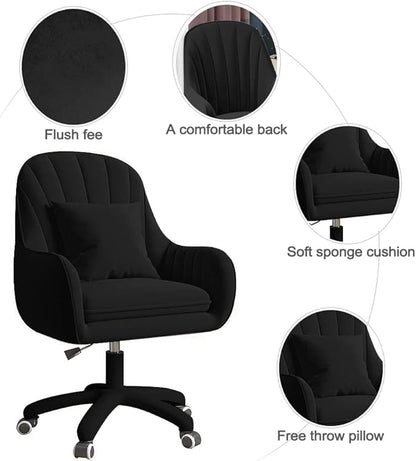 XUEGW Home Office Chair Computer Chair with Mid-Back Upholstered Modern Tufted Computer Task Chair Swivel Height Adjustable Velvet Accent Chair Suitable for Bedroom, Study