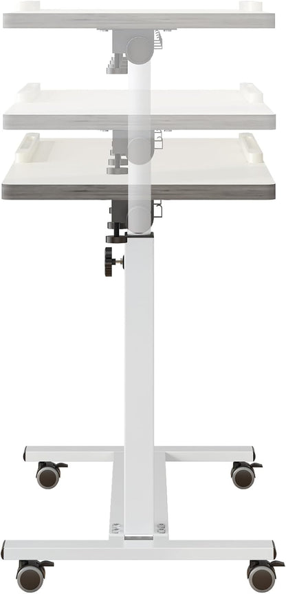TigerDad Over Bed Table with Wheels Adjustable | Rolling Laptop Table Overbed Desk Hospital Tray Table Sofa Chair Side Table for Home Office (White)