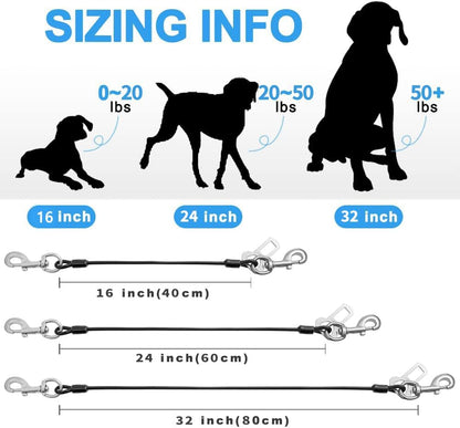 Dog Seat Belt Harness for Car,Dog Seatbelt of Coated Wire Leash Safety Restraint,No Chew Tether Cable Vehicle Dog Accessories,Double Clips & Latch (Black, 32 inch/80 CM)