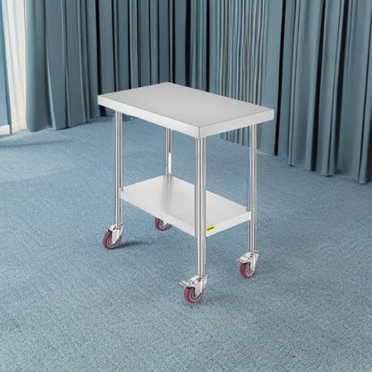 Mophorn 30x18x34 Inch Stainless Steel Work Table 3-Stage Adjustable Shelf with 4 Wheels Heavy Duty Commercial Food Prep Worktable with Brake for Kitchen Prep Work