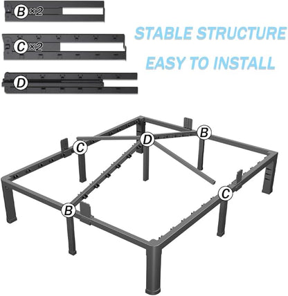 6 Inch California King Bed Frame with Rounded Corner and Headboard Hole Mattress Retainers 3500 LBS Metal Heavy Duty Steel Slats Support No Box Spring Needed Platform Noise Free Easy Assembly