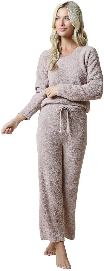 Softies Marshmallow V Neck Lounge Set for Women Ultra Soft 2 Piece Loungewear with Relaxed Top and Straight Leg Pants