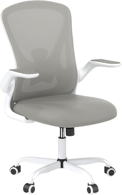 Sytas Ergonomic Desk Chair with Padded Flip up Arms and Supportive Lumbar Support, Breathable Mesh Home Office Chair with Comfortable Cushion for Home or Office(Gray)