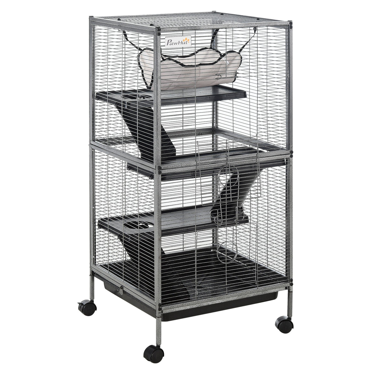Large Metal 4 Tiers Small Animal Cage With Hammock, Removable Tray, Extra Space For Ferrets Chinchillas, Gray