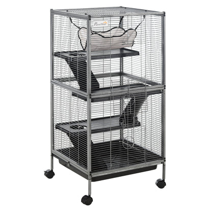 Large Metal 4 Tiers Small Animal Cage With Hammock, Removable Tray, Extra Space For Ferrets Chinchillas, Gray