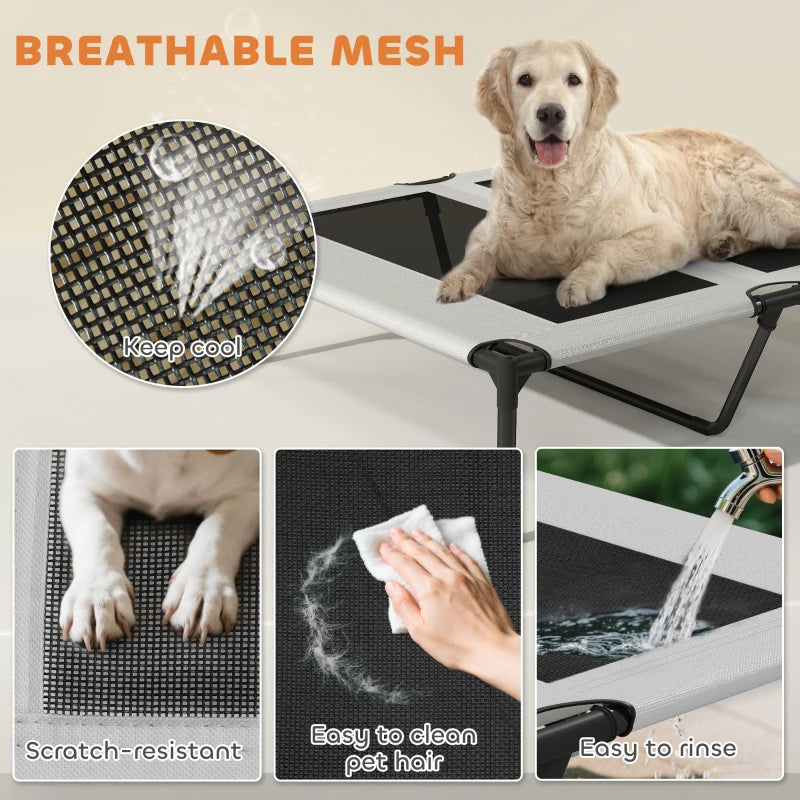 PawHut Elevated Dog Bed With Removable Canopy, Portable Outside Raised Pet Cot With Cooling Pad, Storage Bag,