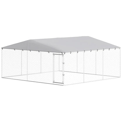 7' Dog Kennel Outdoor For Small Medium Large Dogs With Waterproof Roof, Silver Multiple Packages