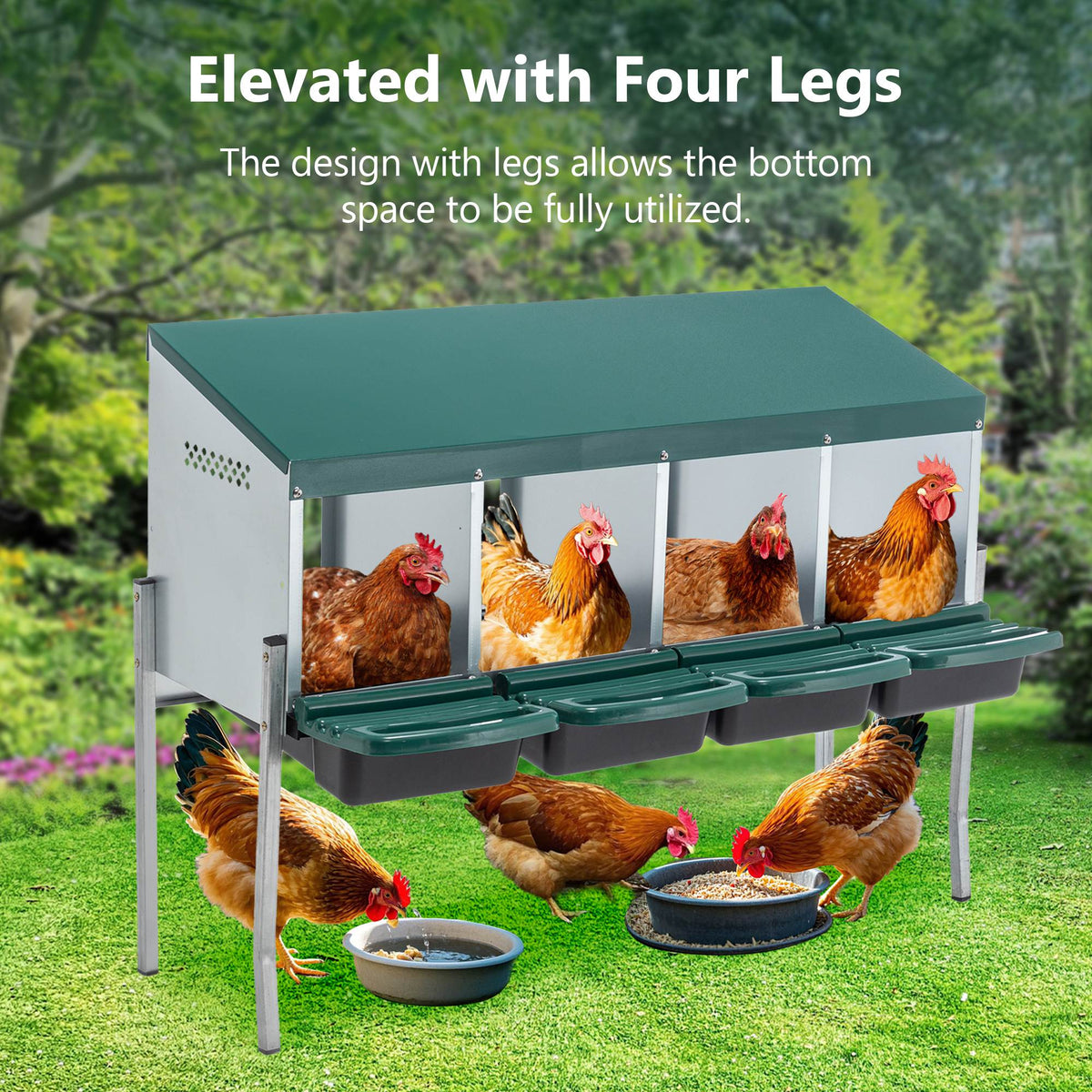 4-Hole Chicken Nest, With Legs And Cover To Protect Eggs,Green