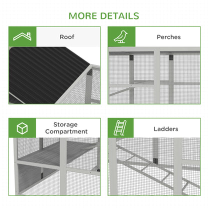 Wooden Chicken Coop Run for 6 - 10 Chickens, Hen House Add-On with Storage, Perches, 141.75" x 48" x 61", Gray