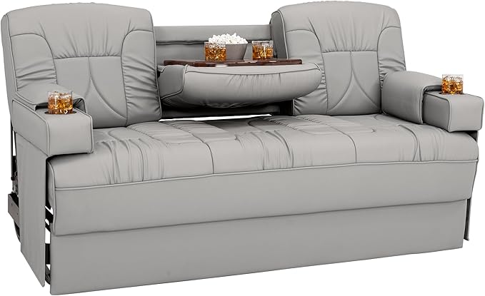 Qualitex De Leon Console SL RV Sofa Bed, 74" Wide, Ulitmate Leather, Ash