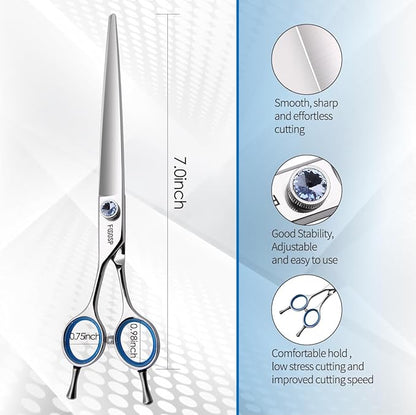 Straight Left Handed Dog Grooming Scissors 7.0'' Professional Dog Shears for Grooming for Pet Cat Japan 440C Dog Scissors for Small Dogs Super Sharp (7.0'' Straight)