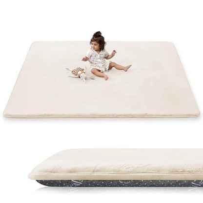 PaPaMat 1.5" Thick Baby Play Mat for Floor, 59x79 Playpen Mat, Pro Soft Flannel Foam Mats Toddler Infant Kids Crawling for Nursery Rug Playroom Living Room Waterproof Easy Care Non-Slip (Beige)
