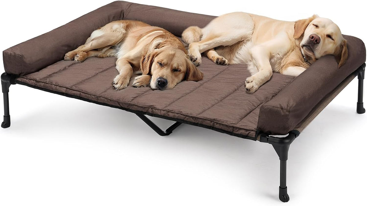 Veehoo Cooling Elevated Dog Bed Add Removable Waterproof Bolster Cushion Mat, Raised Pet Cot with Breathable Teslin Mesh, No-Slip Feet, Dog Sofa Bed for Indoor Outdoor, XXLarge, Brown CWC2331B