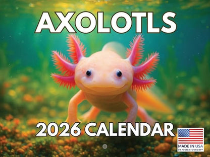 Axolotl Calendar 2026 Monthly Wall Calender 12 Month | American Made In The USA