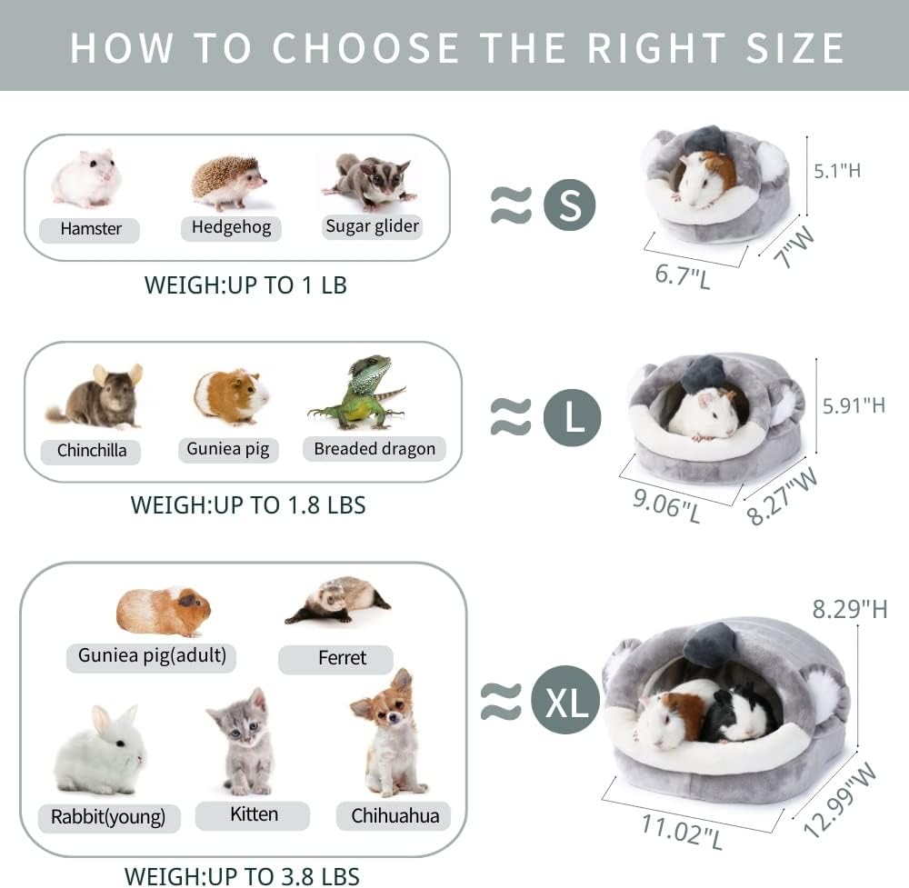 JanYoo Warm Bunny Bed for Rabbits Outdoor Cage Hideout Hut Tent Cave Tunnel Cute House Cotton Washable Winter Gray XLarge