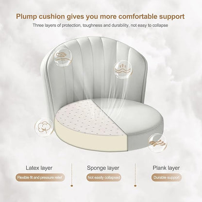 Small Round Rolling Desk Chair Armless Comfy Vanity Computer Chair with Low Backrest PU Leather Height Adjustable Swivel Work Spa Chair