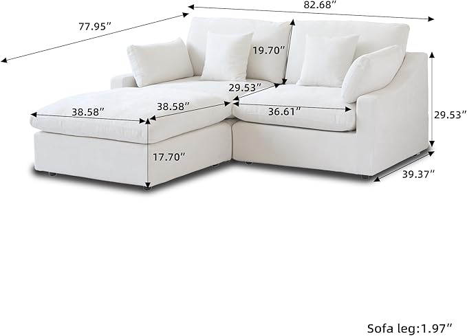 WJShome 83" Cloud Couch Sectional for Living Room, Down Filled Modular Sectional Sofa,L Shaped Sofas with Ottoman,Convertible Couch, Sofa Covers Washable&Replaceable,White