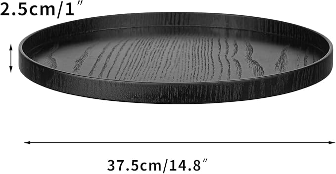 Round Solid Wood Serving Tray Extra Large Tea Coffee Snack Food Meals Serving Plate Non-Slip Kitchen Party Bar Server Ottoman Tray Breakfast Tray with Raised Edges (15inch/37.5cm) Black