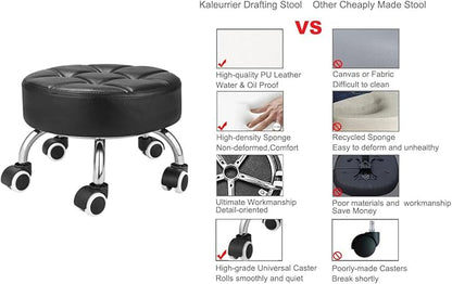 Kaleurrier Low Height Rolling Stool - Heavy Duty Short Stool Chair with Wheels Low to Ground - Small Roller Seat Stools for Home Office Kitchen Repair Shop Pedicure Garage Library Studio Black