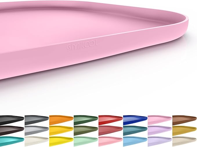 SMILOOL Waterproof Silicone Pet Food Mat with Raised Edge for Dog & Cat | 19" x 12" Non-Slip Pet Feeding Mats with Lip for Food & Water Bowl, Food Grade, Easy Cleaning, Pink