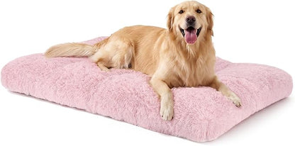 JOEJOY Large Dog Bed Crate Pad, Deluxe Plush Washable Dog Beds Fulffy Soft Kennel Pad Anti-Slip Pet Sleeping Mat for Extra Large Medium Small Dogs, 44" x 32", Pink
