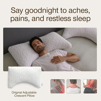 Coop Home Goods Original Crescent Adjustable Pillow, Queen Bed Pillows for Shoulder, Neck & Head Support, Crescent Foam Pillows - Medium Firm for Back & Side Sleeper, CertiPUR-US/GREENGUARD Gold
