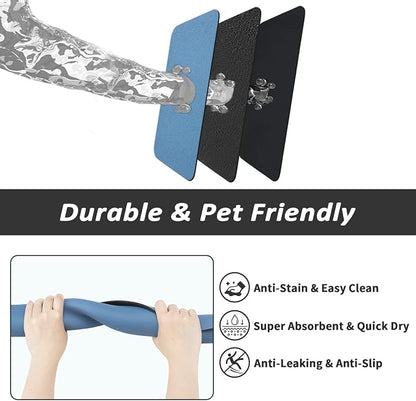HotLive Dog Food Mat - Absorbent Cat Mat for Food and Water, No Stains Pet Feeding Bowl Mat, Easy to Clean Pet Placemats, Quick Dry Dog Water Dispenser Mat for Messy Drinkers | Blue 18"x28"