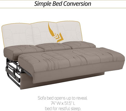 Qualitex De Leon Console SL RV Sofa Bed, 74" Wide, Ulitmate Leather, Light Antelope