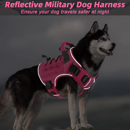 WINGOIN Pink Tactical Dog Harness for Large Dogs,No Pull Dog Harness | Heavy Duty with Handle,Adjustable Reflective,Military K9 Style,xl Size Pet Vest,for Husky Doberman,for Walking Hiking