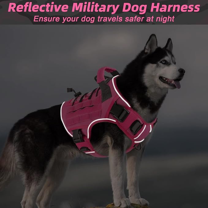 WINGOIN Pink Tactical Dog Harness for Large Dogs,No Pull Dog Harness | Heavy Duty with Handle,Adjustable Reflective,Military K9 Style,Big Size Pet Vest,for German Shepherd,for Walking Hunting