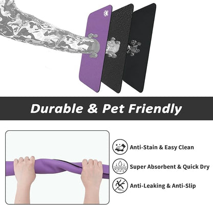 HotLive Dog Food Mat - Absorbent Cat Mat for Food and Water, No Stains Pet Feeding Bowl Mat, Easy to Clean Pet Placemats, Quick Dry Dog Water Dispenser Mat for Messy Drinkers | Paw Purple 18"x34"