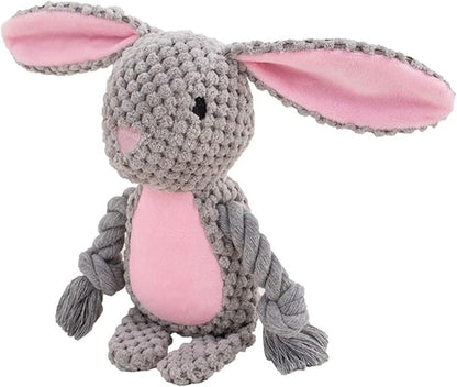 Dog Toys, Dog Squeaker Toys with Crinkle Paper, Stuffed Animal Dog Plush Chewing Toy, Cotton Rope Interactive Toys for Puppy, Small, Middle Dogs (Gray Rabbit)