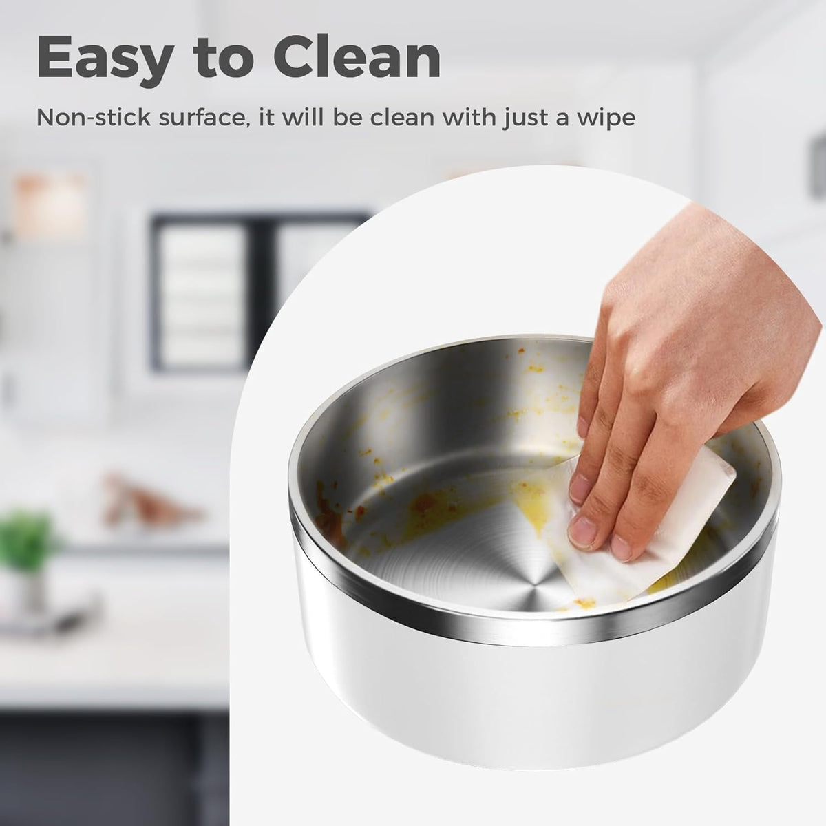 Dog Bowl, Stainless Steel Dog Food and Water Bowl with Non Slip Quiet Bottom, Easy to Clean, Dishwasher Safe, 40oz, White