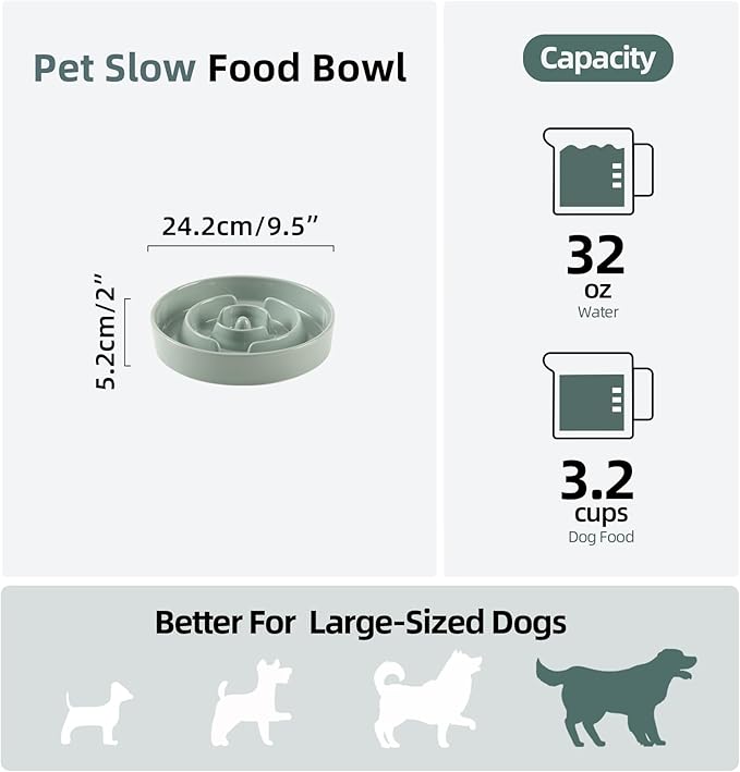 Ceramic 3.2 Cup Slow Feeder Dog Bowl