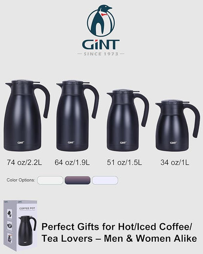 GiNT 1.9L / 64Oz Thermal Coffee Carafe, Insulated Stainless Steel Coffee Carafes