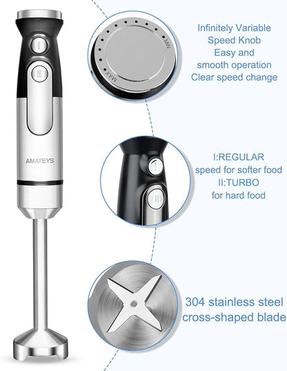 Handblender with Plug, Immersion Blender Handheld, Heavy-Duty Copper Motor