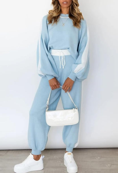Viottiset Women's 2 Piece Outfits Sweatsuit Casual Knit Pullover Sweater Pajamas Lounge Set
