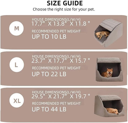 Extra Large Dog Bed House, Cozy Dog House Indoor, Memory Sponge, Plush Dog Cave Bed Crate Cushion with Non-Slip Bottom for Medium Large Dogs (Grey, L)