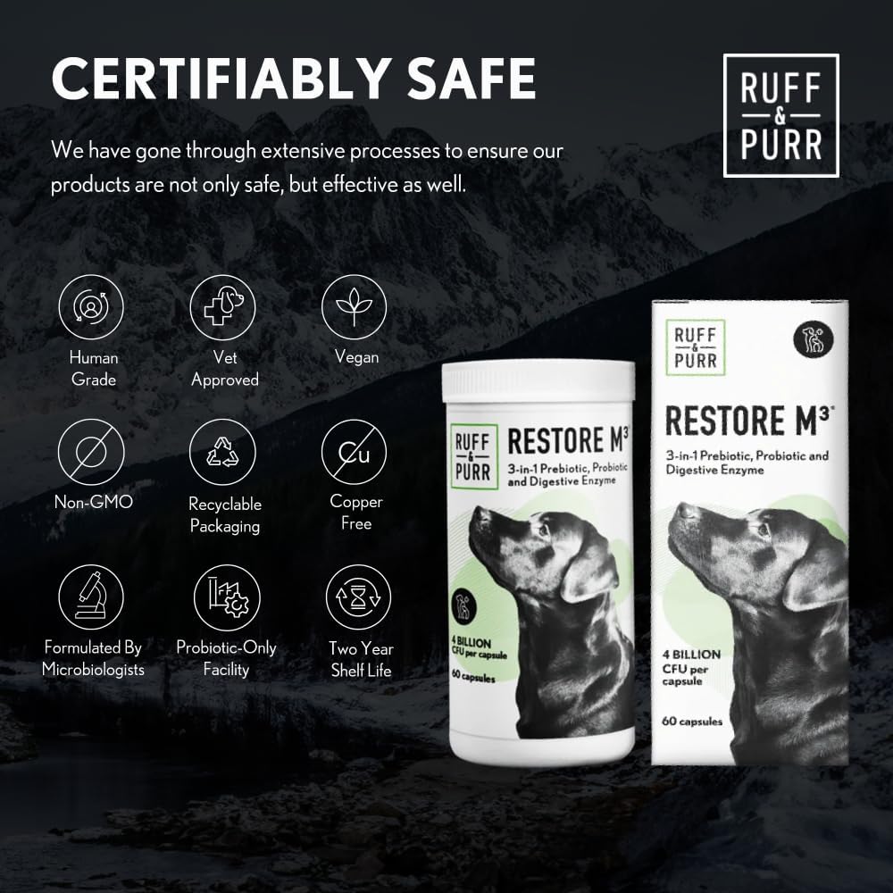 Ruff & Purr Probiotics for Dogs – 3-in-1 Probiotics, Prebiotics and Digestive Enzymes for Gut Health, Immune Support, Healthy Skin and Coat – Clinically Studied DE111 & PreforPro
