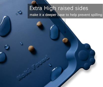 Hoki Found L Silicone Pet Food Mats with High Lips - Non Slip Cat Dog Bowl Placemats - Waterproof Cat Dog Feeding Mat - Indigo Ink