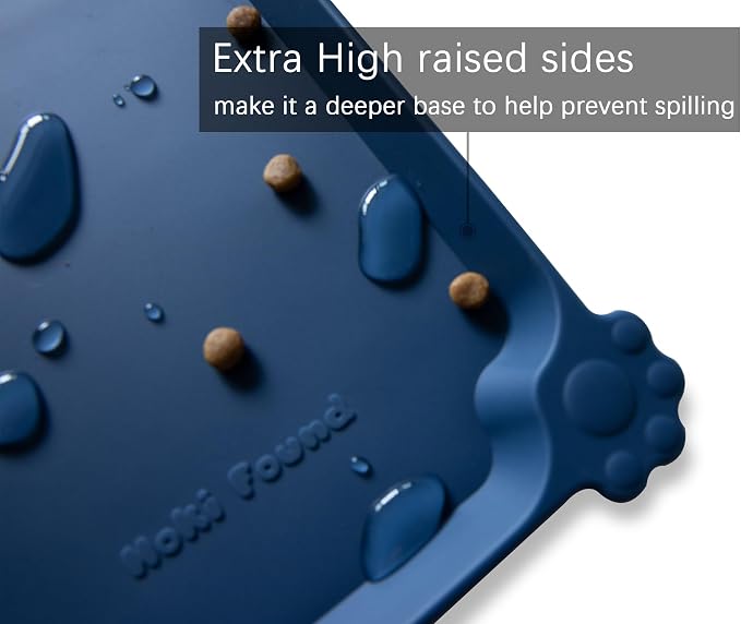 Hoki Found Silicone Pet Food Mats - Non Slip Dog Cat Bowl Placemats - Waterproof Dog Cat Food Mats - Suitable for Carpet - Indigo Ink